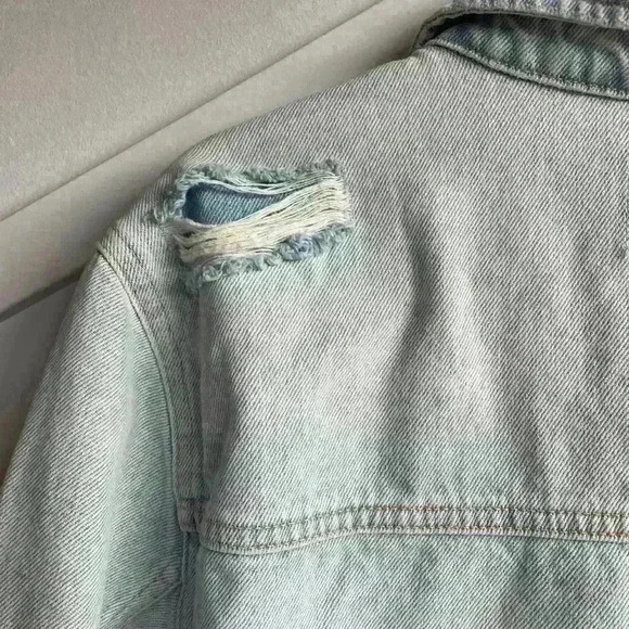 Zara Denim Overshirt 100% cotton size  M Oversized Blue washed Shacket Jacket - Picture 7 of 9